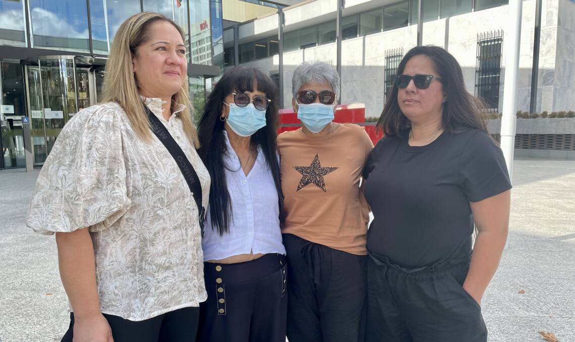 The family of Herman Holtz outside the ACT courts building on Friday. Ana Lewis, Nellie Holtz, Frances Parker, Kelly Holtz. Picture: Toby Vue
