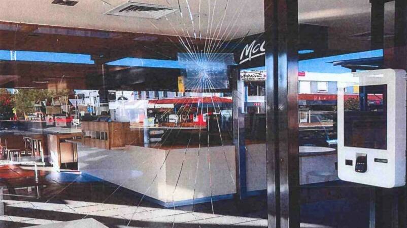 The crack in the McDonald's window caused by Gagalowicz's headbutt. Picture: Supplied