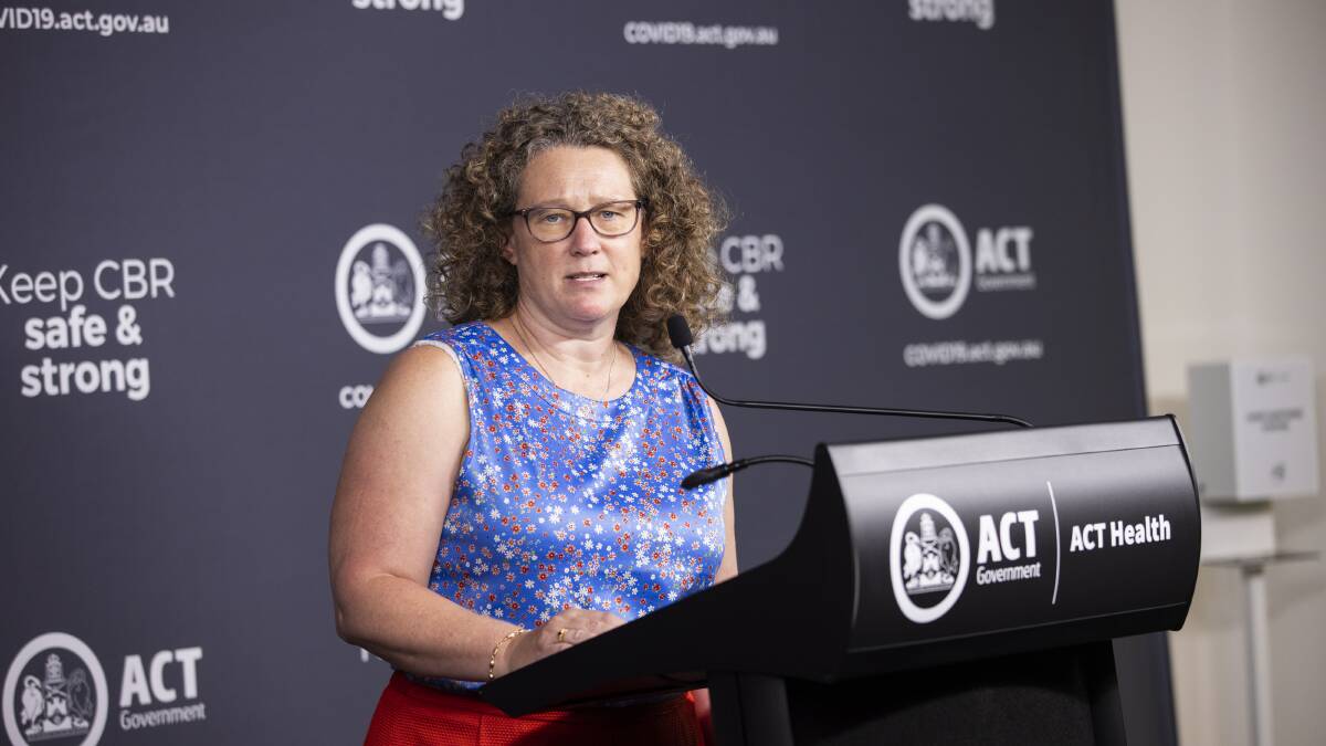 ACT Chief Health Officer Dr Kerryn Coleman providing a COVID update on January 5. Picture: Keegan Carroll