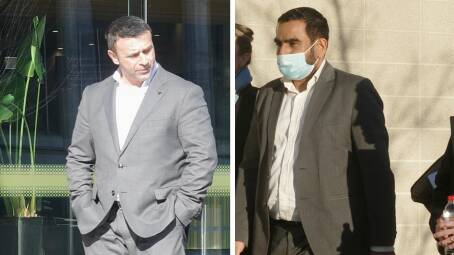 Accused conspirators Abdul El-Debel and Raminder Kahlon outside the ACT courts building on Tuesday. Pictures: Toby Vue