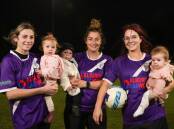 Melrose players Melinda Wilson, Alex Waters and Michele Bent with their babies. Picture: JAMES WILTSHIRE