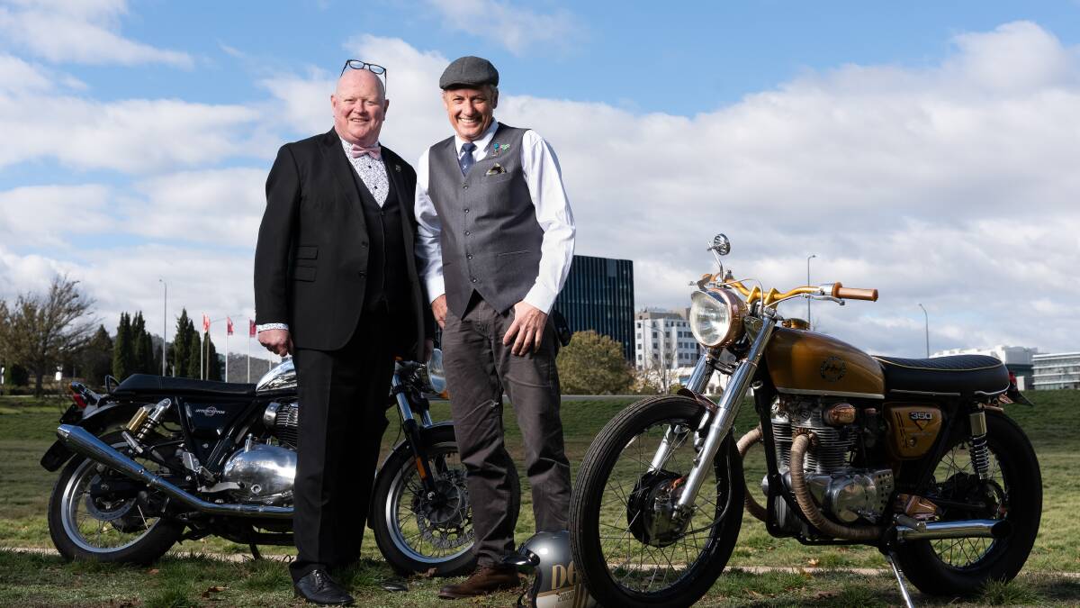 John Aust and Simon Whittaker look forward to participating in the Distinguished Gentleman's Ride this Sunday. Picture: Brett English