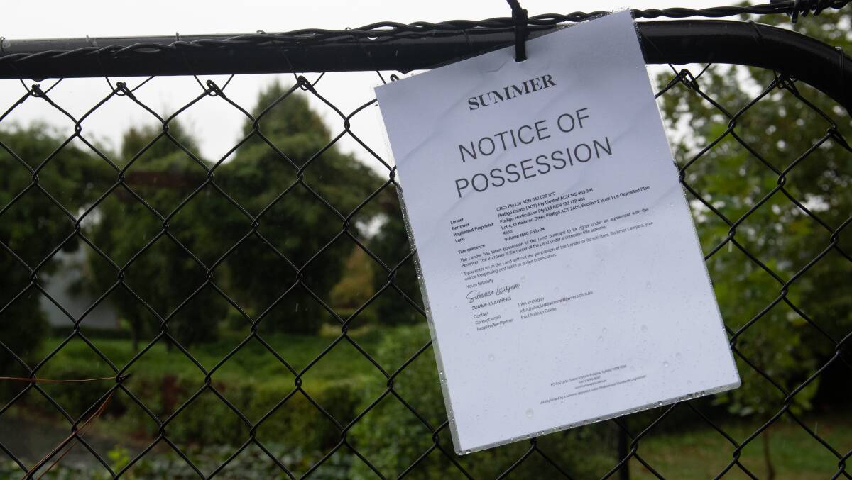 Pialligo Estate repossession notice. Picture by Elesa Kurtz