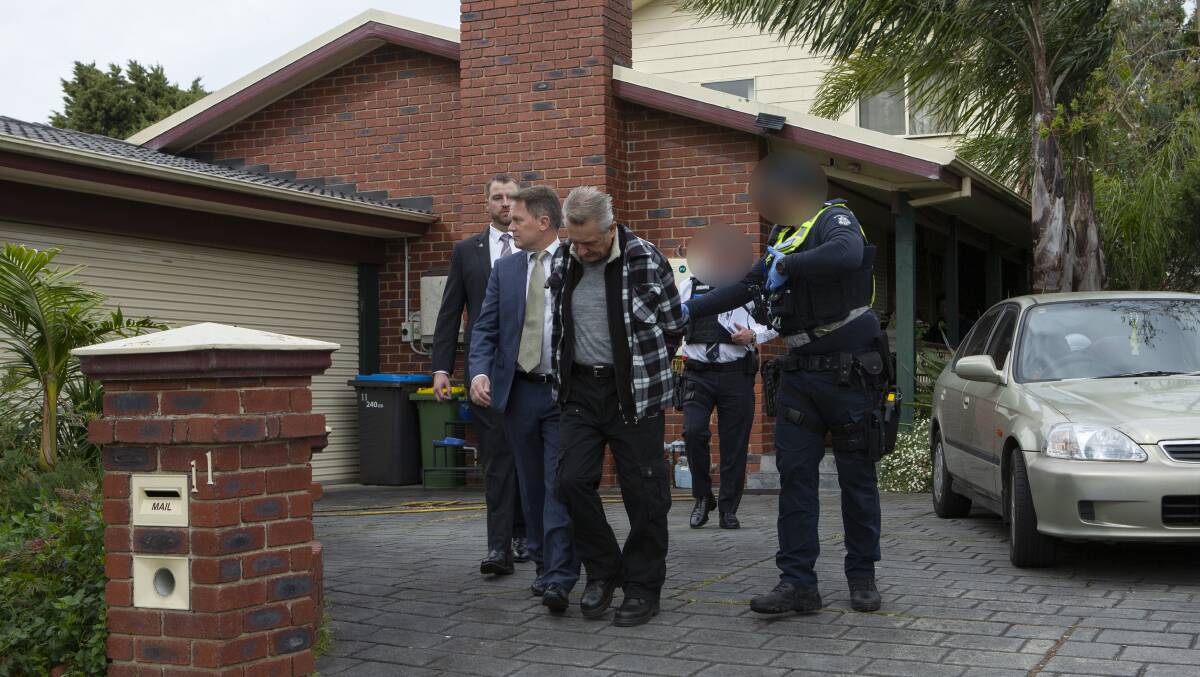 Steve Fabriczy, 69, being arrested for the alleged murder of Irma Palasics. Picture by ACT Policing
