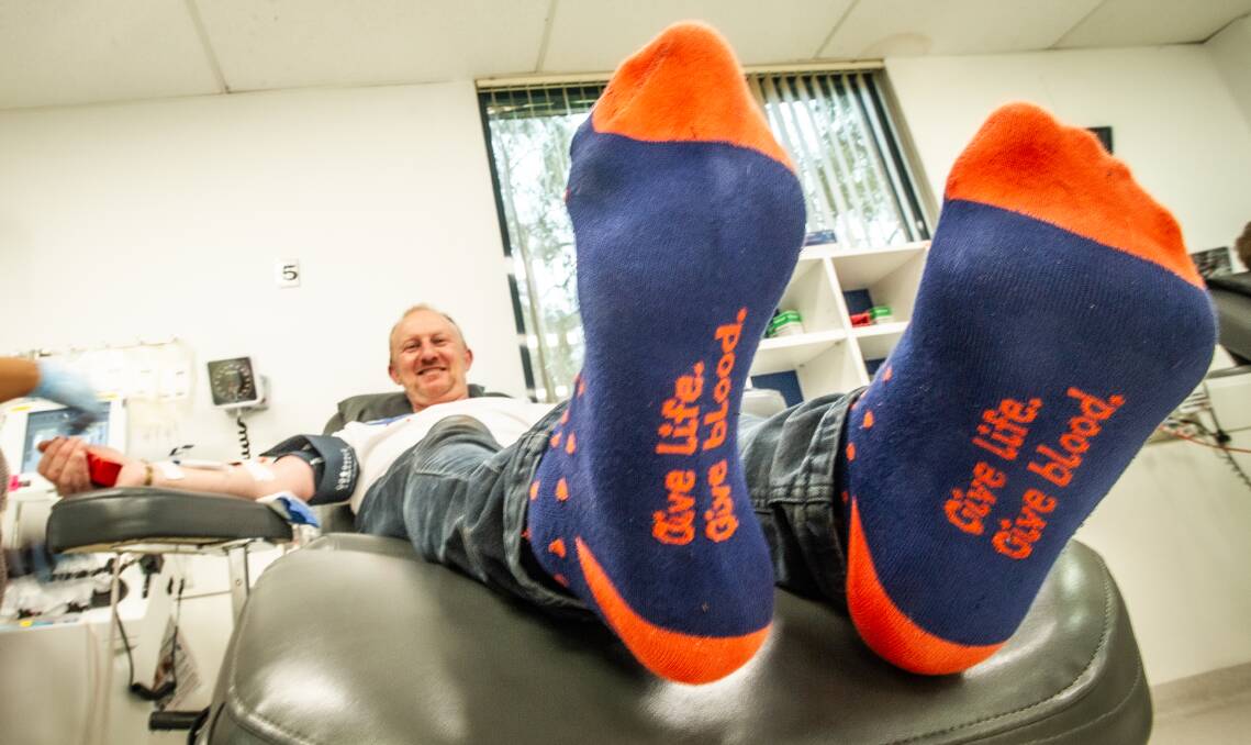 Regular donor Steve Whisker, donating blood platelets at the Garran donor centre. Picture by Karleen Minney