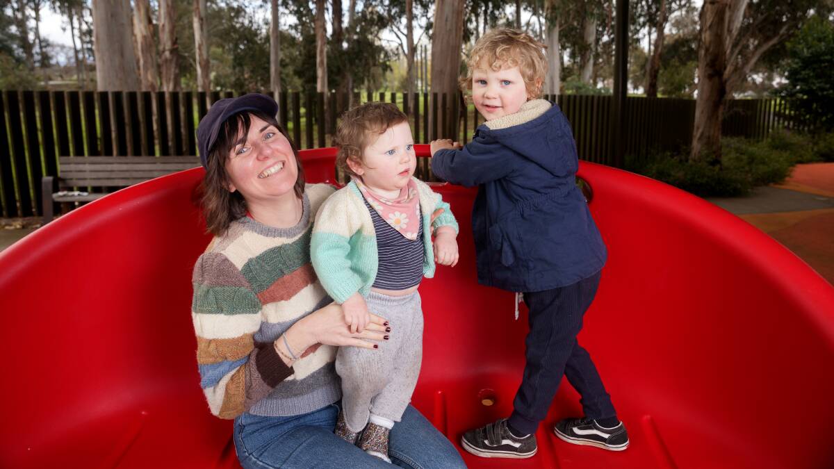 Michelle van den Hoek with her sons Harper, 13 months, and Hunter, 3. Picture by Sitthixay Ditthavong