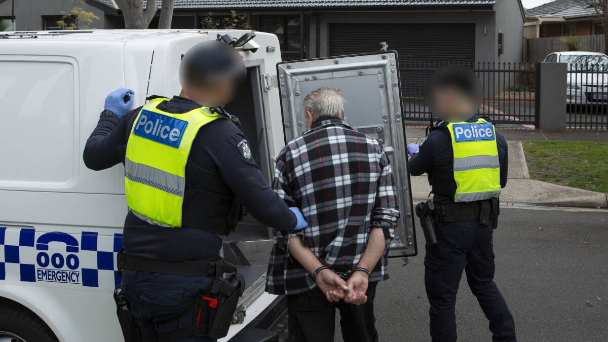 Steve Fabriczy, 69, being arrested for the alleged murder of Irma Palasics. Picture by ACT Policing
