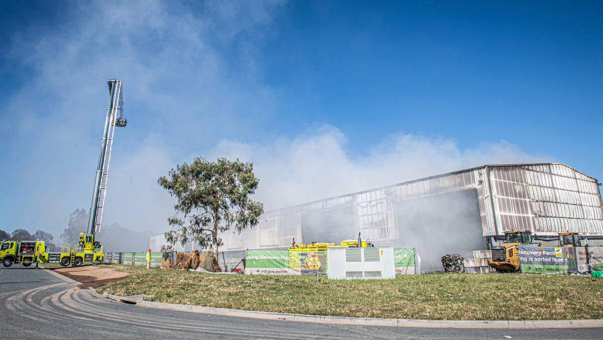 ACT Fire and Rescue attend the Hume recycling plant fire. Picture by Karleen Minney