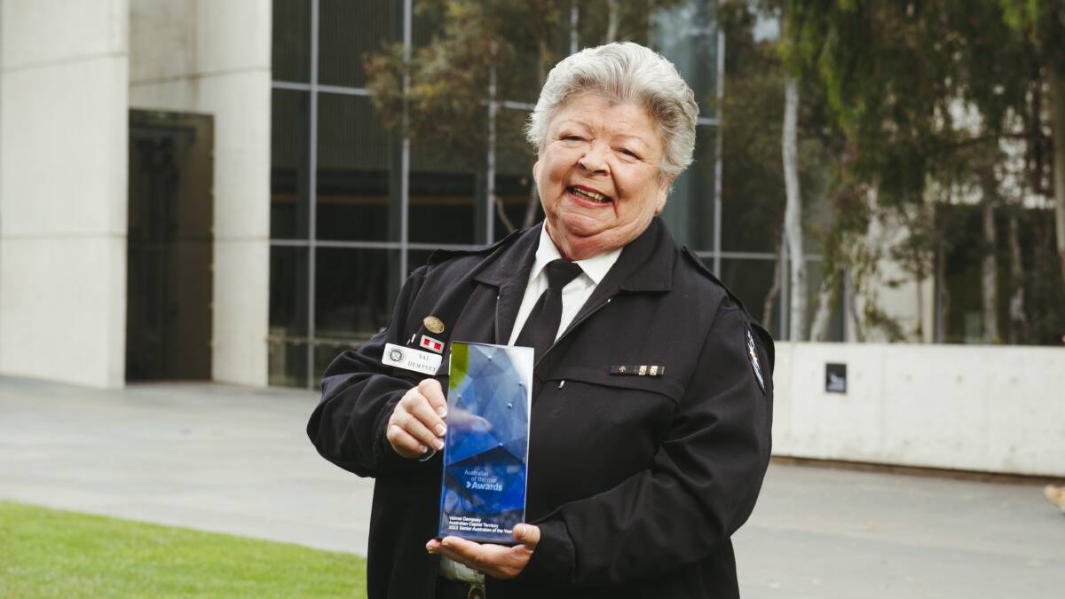 Valmai Dempsey with her ACT Australian of the Year Awards. Picture: Dion Georgopoulos