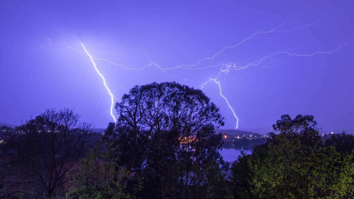 Thunder and lightning hit the ACT on Thursday night. Picture: Simon Scott. 