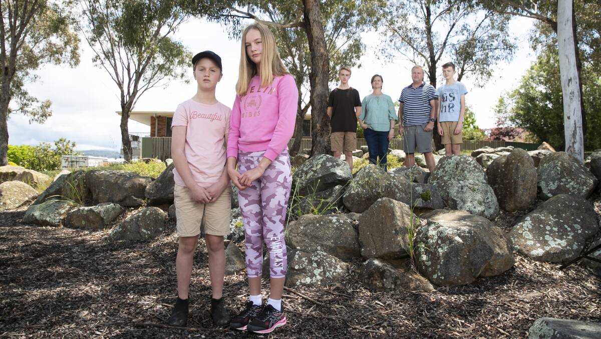 Isabel, 9, and Megan Roodt, 11, are too young to get vaccinated, unlike the rest of their family, parents Eugene and Hannelie, and siblings Daniel, 15, and Jacob, 12, who are considering the risks of travelling with the unvaccinated pair. Picture: Keegan Carroll