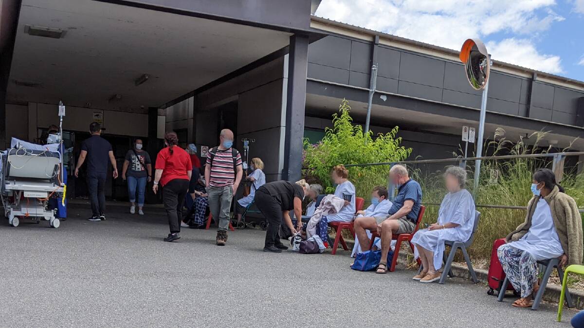 Evacuated patients wait outside Calvary Hospital on Tuesday. Picture supplied