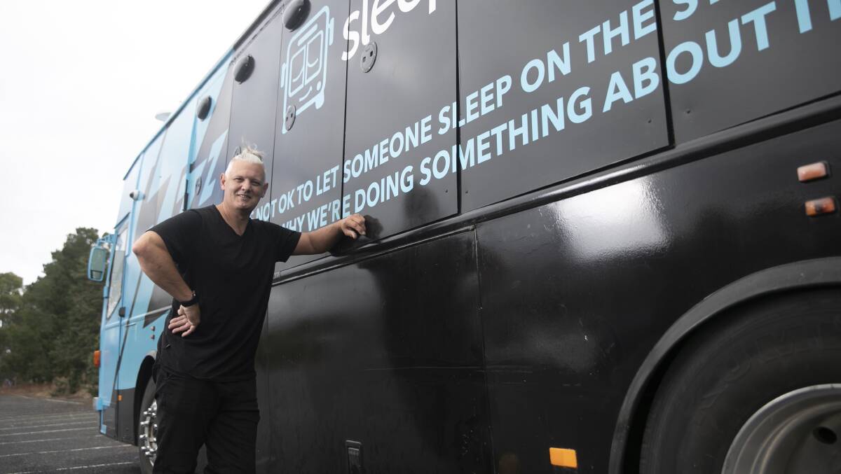 Canberrans are sent over the border to Queanbeyan to use the sleepbus, a social worker says. Owner Simon Rowe pictured. Picture by Keegan Carroll