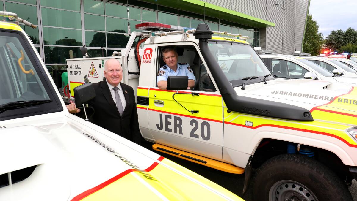 Minister for Police and Emergency Services Mick Gentleman and ACTRFS Chief Officer Rohan Scott. Picture by James Croucher