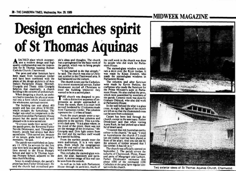 An article in The Canberra Times about the church's design.