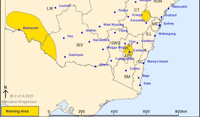 BOM has issued a severe thunderstorm warning for the ACT and parts of NSW. Picture: BOM