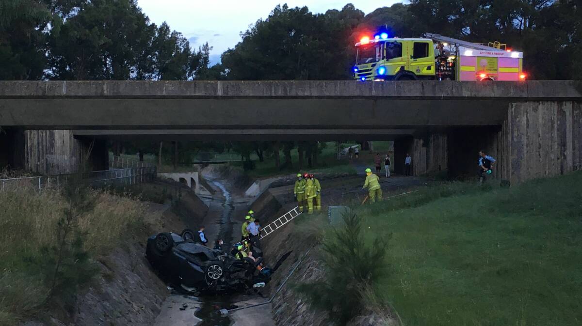 A car appears to have left the road near a bridge on Drakeford Drive. Picture: Supplied
