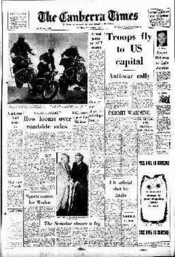 The front page of The Canberra Times on October 21, 1967.