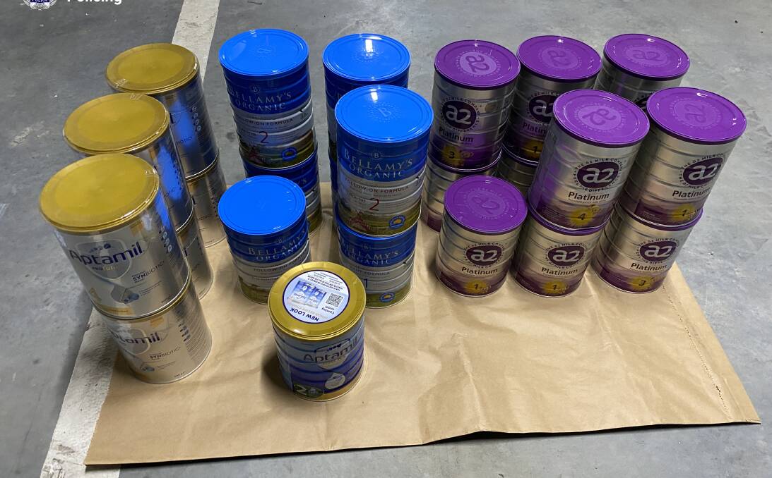 Baby formula seized by police after search warrant. Picture supplied
