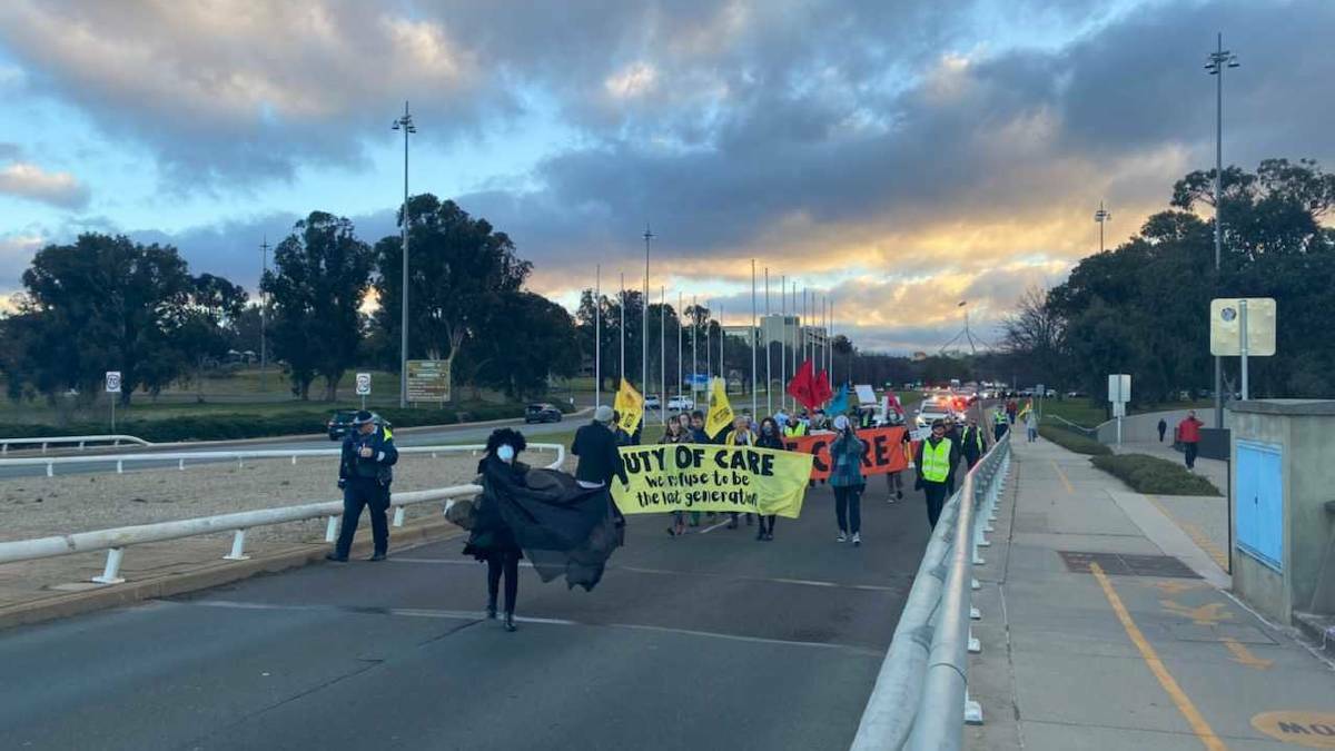 Extinction Rebellion protesters march in Canberra earlier this year. Picture: Keegan Carroll
