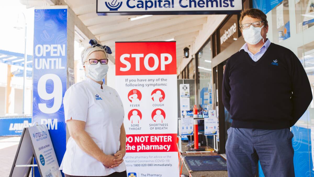 Owner of Capital Chemist Charnwood Samantha Kourtis and business manager Andrew Topp. Picture by Jamila Toderas