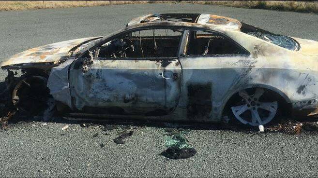 A stolen Audi was found burnt out in Canberra on August 31, and is believed to have been used in the alleged hit and run. Picture: NSW Police 