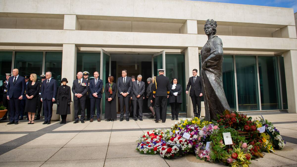Wreath laying ceremony at Queen Terrace, Parliament House. Picture by Elesa Kurtz