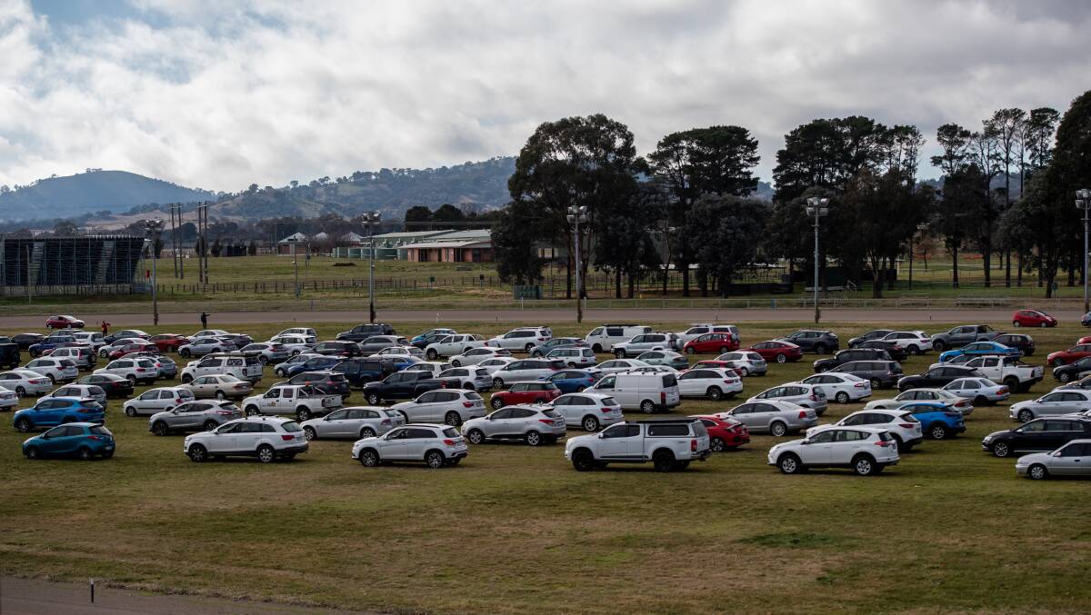 Canberrans lined up for Covid testing at EPIC. Picture: Karleen Minney