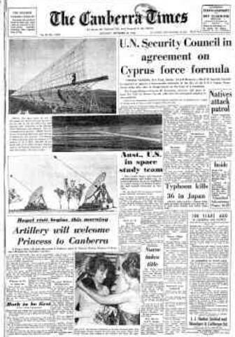 The front page of The Canberra Times on September 26, 1964.