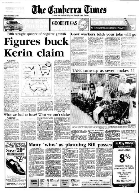 The front page of The Canberra Times on this day 30 years ago.