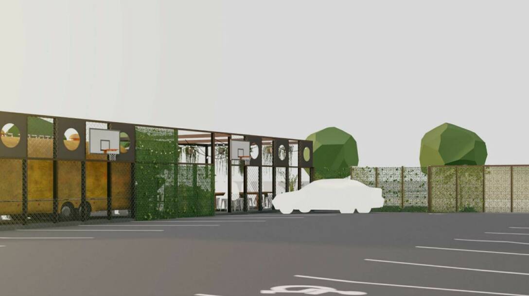 An artist's impression of the proposed development shows basketball hoops alongisde car park spaces. Picture: May + Russell