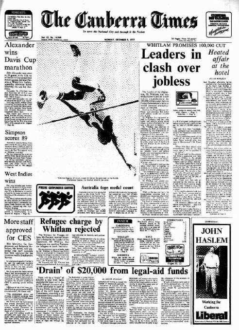 The front page of The Canberra Times on this day in 1977.