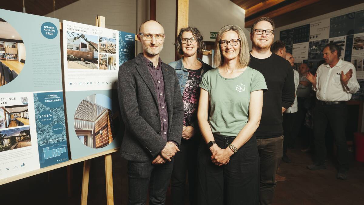 Winners of the Canberra Low Carbon Housing Challenge Michael Tolhurst, Jenny Edwards, Brendan Mcgregor, Christine Palmer of Light House Architecture and Science. Picture: Dion Georgopoulos