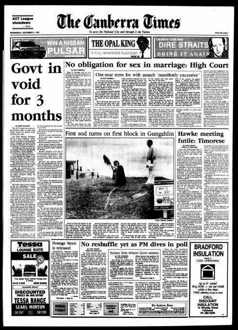 The front page of The Canberra Times on December 4, 1991.