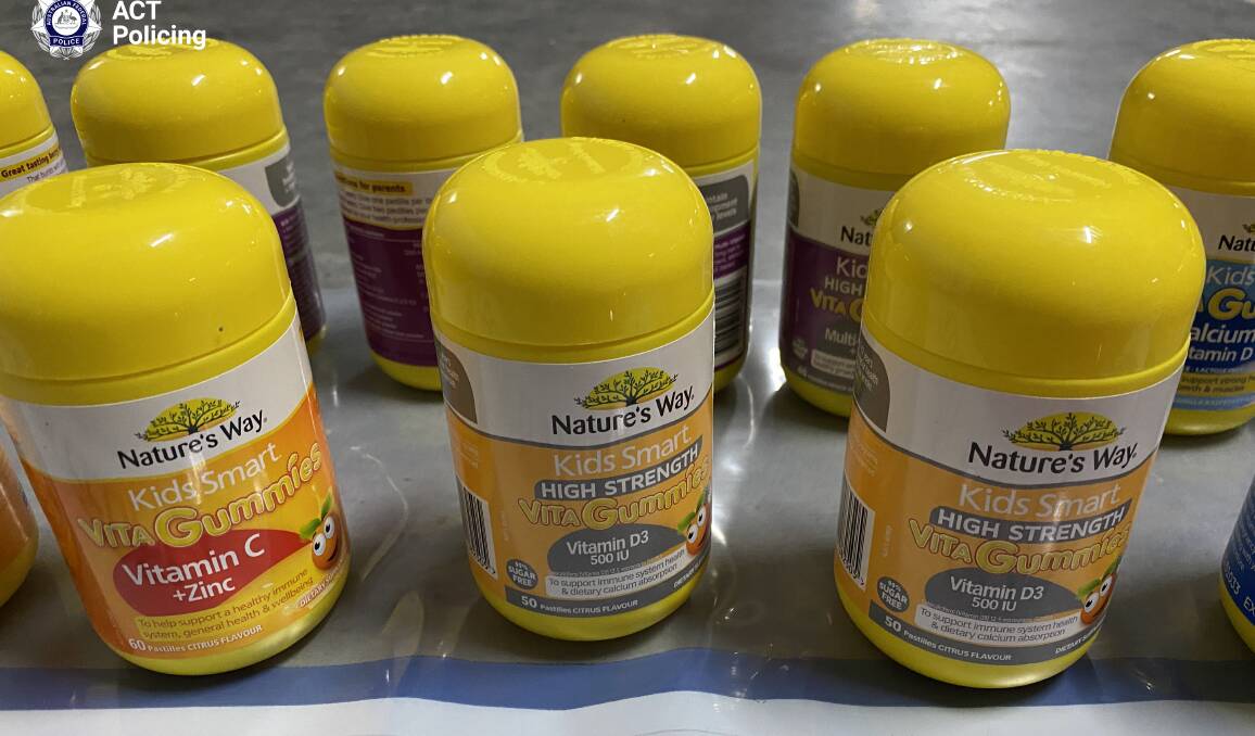 Child vitamins seized by police after search warrant. Picture supplied