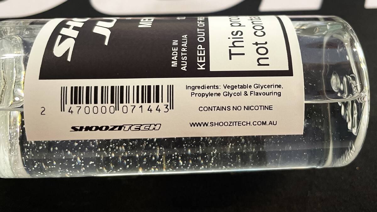 Ingredient list of e-liquids sold by SHOOZITECH. Picture by Sitthixay Ditthavong