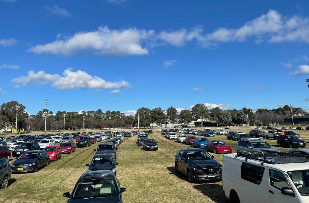 Cars queue up to get Covid tests at the EPIC testing centre. Picture: Supplied