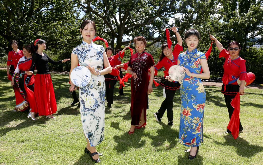 Waist drum dancers from the Federation of the Chinese community of Canberra rehearse their performance. Picture: James Croucher