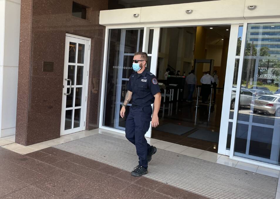 Constable Mitchell Hansen leaves the Darwin Supreme Court after giving evidence. Picture: Sarah Matthews