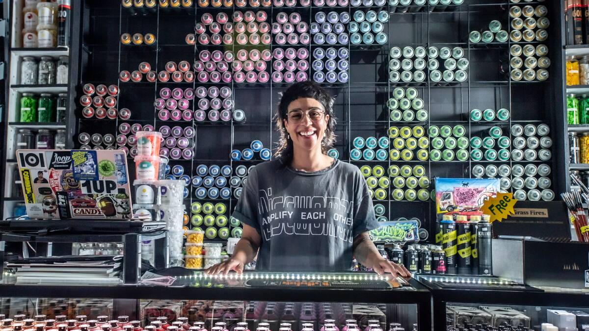 Sancho Murphy runs a pop art and tagging supplies store In Braddon. Picture: Karleen Minney