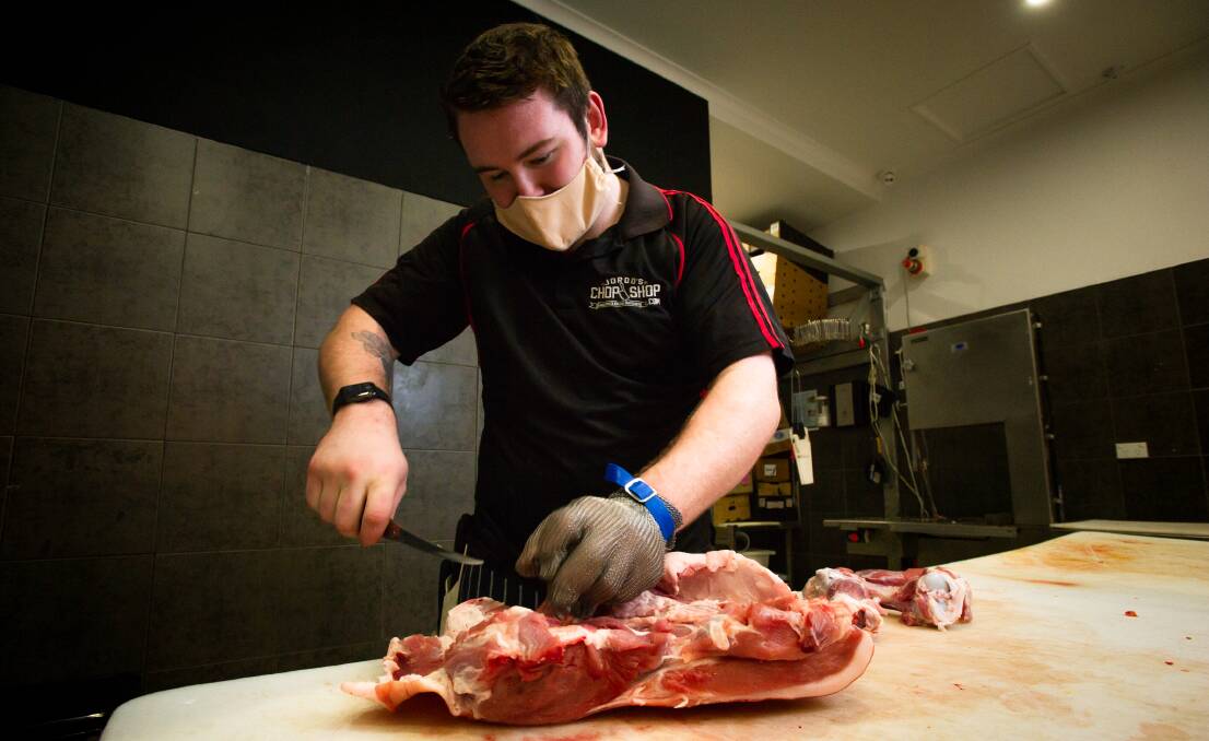 Jordo's Chop Shop butcher Tony Roberts. Finding young apprentices has been tough recently for Canberra butcheries. Picture: Elesa Kurtz 
