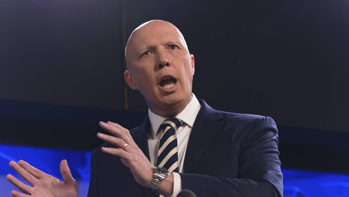 Peter Dutton at the National Press Club on Thursday. Picture: Keegan Carroll