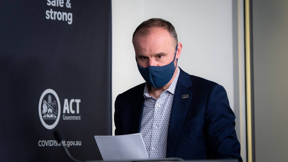 Andrew Barr remains concern over the modelling underpinning Mr Hunt's confidence. Picture: Elesa Kurtz