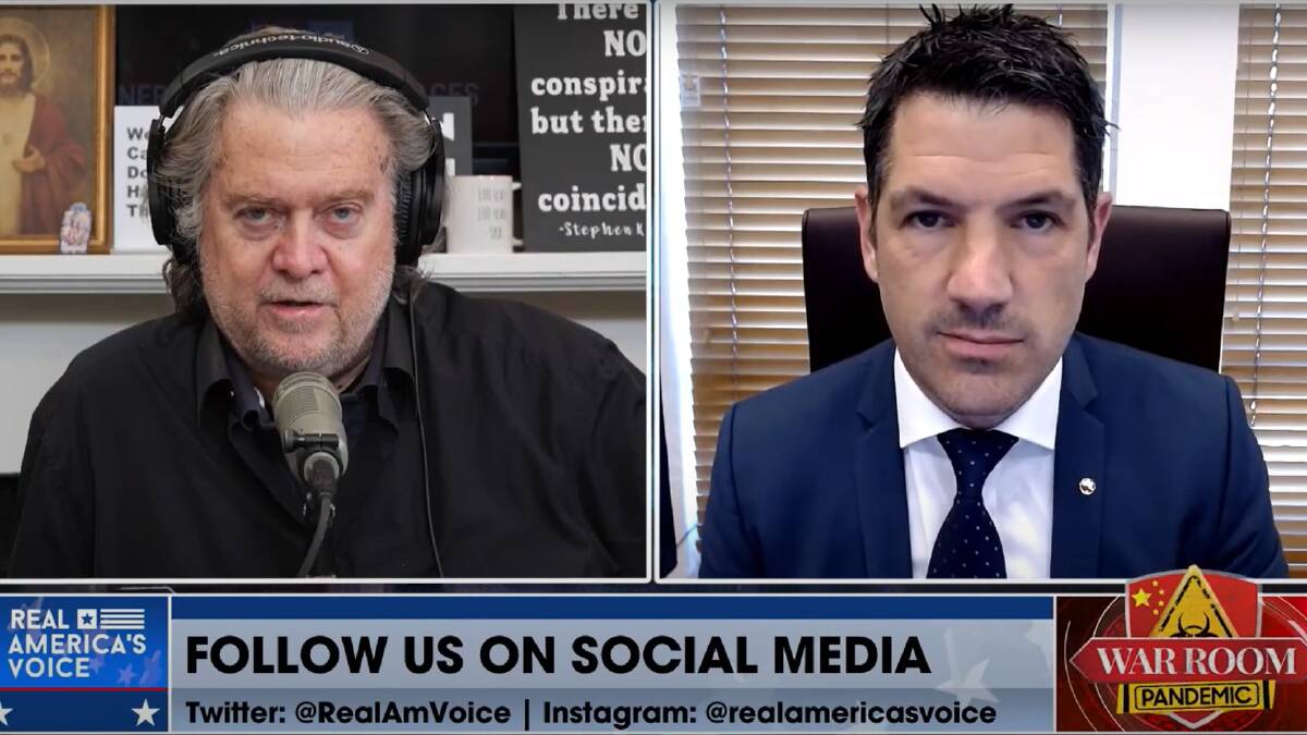 Liberal senator Alex Antic has appeared on the podcast of controversial Trump loyalist Steve Bannon. Picture: YouTube
