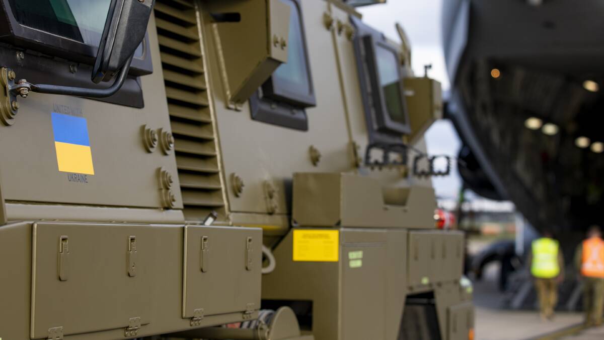 The Australian Government will send 20 Bushmaster Protected Mobility Vehicles, including two ambulance variants, to aid the Government of Ukraines response to Russias unrelenting and illegal aggression. Pictures: LACW Emma Schwenke via Department of Defence and Thales.