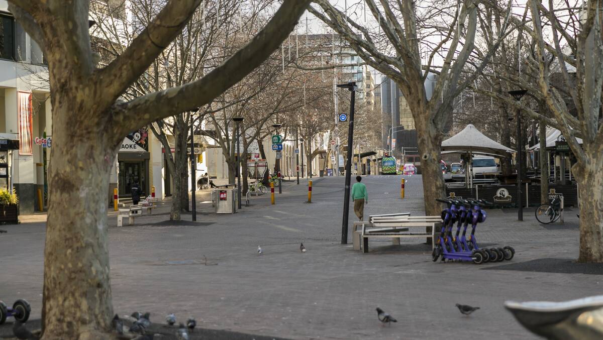 Empty Canberra city centre during lockdown in 2021. Picture: Keegan Carroll