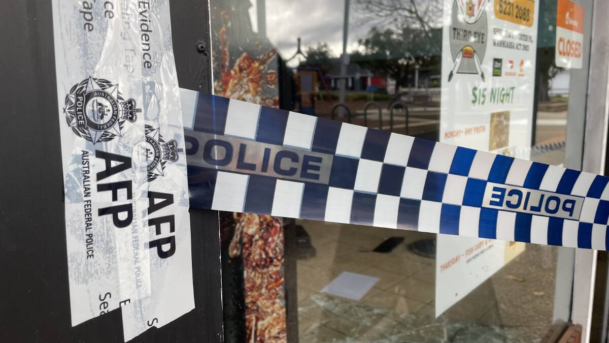 Police tape outside of the Wanniassa restaurant. Picture: Megan Doherty