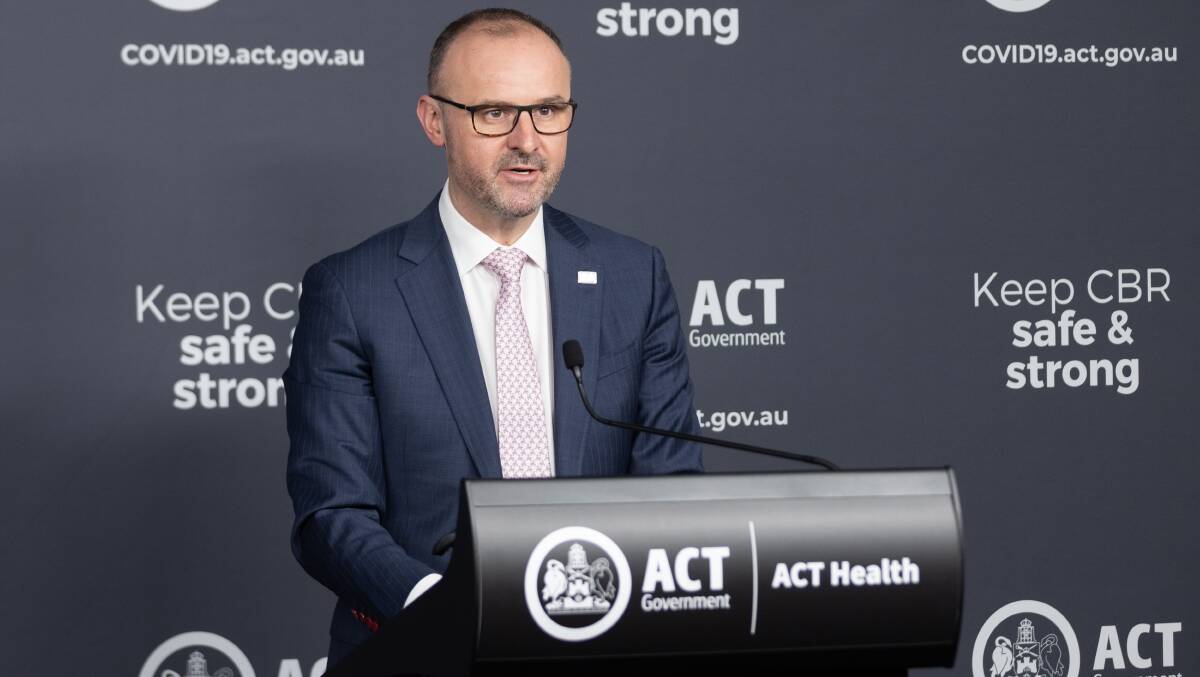 ACT Chief Minister Andrew Barr at the COVID-19 update on Thursday. Picture: Sitthixay Ditthavong