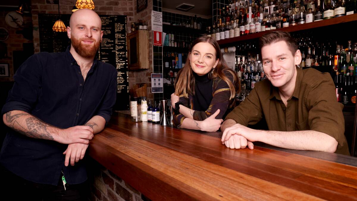Eamon Rooney, manager of Hippo Co bar, with staff Courtney Craven-Mills and Nick Weir. Picture: James Croucher