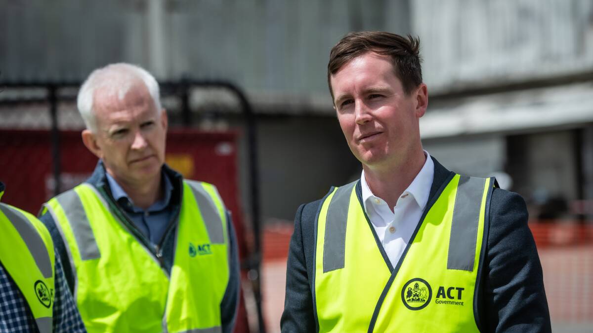 ACT City Services Minister Chris Steel with Deputy Director General of TCCS Jim Corrigan at the recyling facility. Picture by Karleen Minney